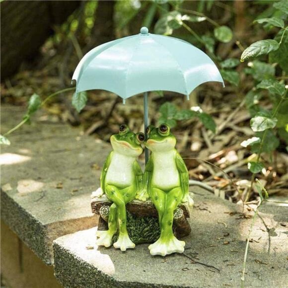 Frog Statue Garden - Resin Happy Couple Frogs on Bench Figurines - Summer Decor - Picture 4 of 6